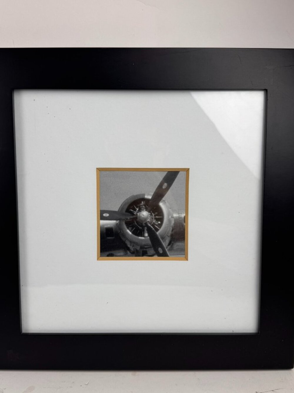 Aviation Radial Engine Airplane Photo Black Frame Double Mat 12.5" As-Is Chipped